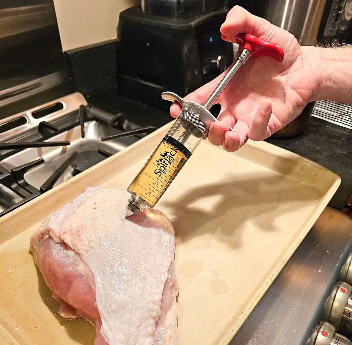 SPITJACK SHOT XL Meat Injector Syringe for Smoking. Turkey Marinade and Brisket Flavor Injection Kit. BBQ Accessories and Cooking Gift for Men. Stainless Steel 4 Needles, Case, 70ml Capacity. by GreenHaven Gardens
