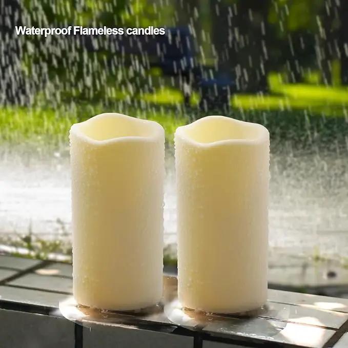 Flickering Flameless LED Candles with 10-Key Remote & Timer, Waterproof Outdoor Indoor f Battery Operated Candles for Home/Wedding/Festival Décor Set of 2 (D3 x H5.5) Ivory by GreenHaven Gardens