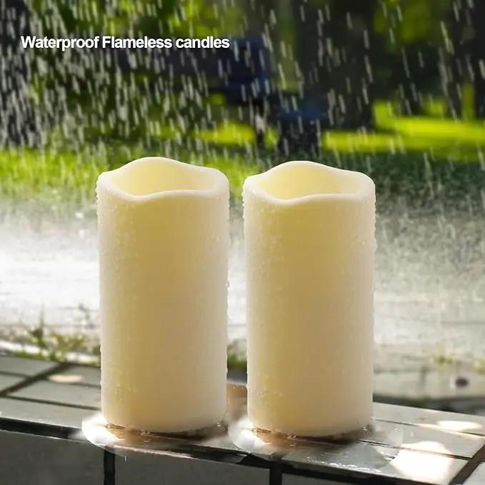Flickering Flameless LED Candles with 10-Key Remote & Timer, Waterproof Outdoor Indoor f Battery Operated Candles for Home/Wedding/Festival Décor Set of 9 (D3 x H5.5) Ivory by GreenHaven Gardens