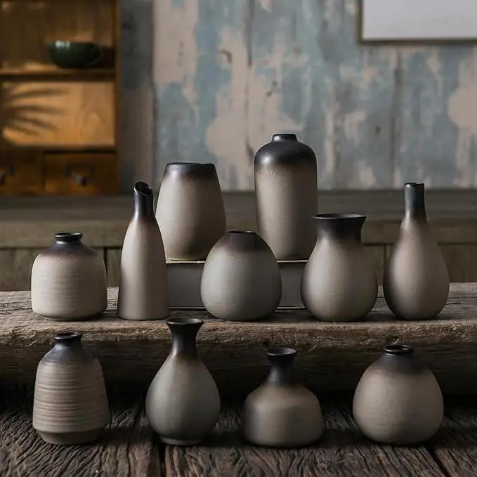 JOJUNO Rustic Bud Vase, Ceramic Small Vase Set of 11, Mini Vases for Fresh and Dried Flowers, Modern Farmhouse Home Decor, Pottery Vases for Living Room, Shelves, Centerpieces for Dining Table by GreenHaven Gardens