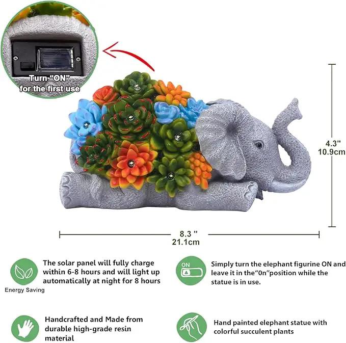 Nacome Elephant Statues with Succulent for Garden Decor: Solar Outdoor Clearance Outside Yard Art Porch Patio Balcony Front Lawn Ornaments –Birthday Gifts for Mom Grandma Women by GreenHaven Gardens