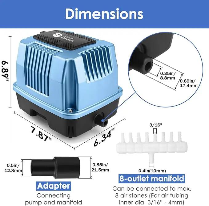 AquaMiracle Super Powerful Linear Air Pump AP-40/AP-60/AP-80 Pond Aerator, Septic Air Pump, Hydroponic Air Pump, Koi Pond Air Pump 635/950/1350GPH, for Waste Treatment, Fish Farm, Seafood Restaurant by GreenHaven Gardens