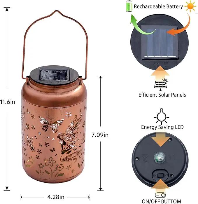 Fairy Solar Lanterns Outdoor Waterproof Hanging Butterfly Lights Hollow Out Metal Lantern Decorative Garden Graceful Light Christmas Decor for Patio,Landscape,Festival Gifts for Women Mom Grandma by GreenHaven Gardens