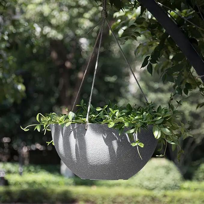LA JOLIE MUSE Large Hanging Planters for Outdoor Plants - Hanging Flower Pots Weathered Gray (13.2 Inch, Set of 2) by GreenHaven Gardens