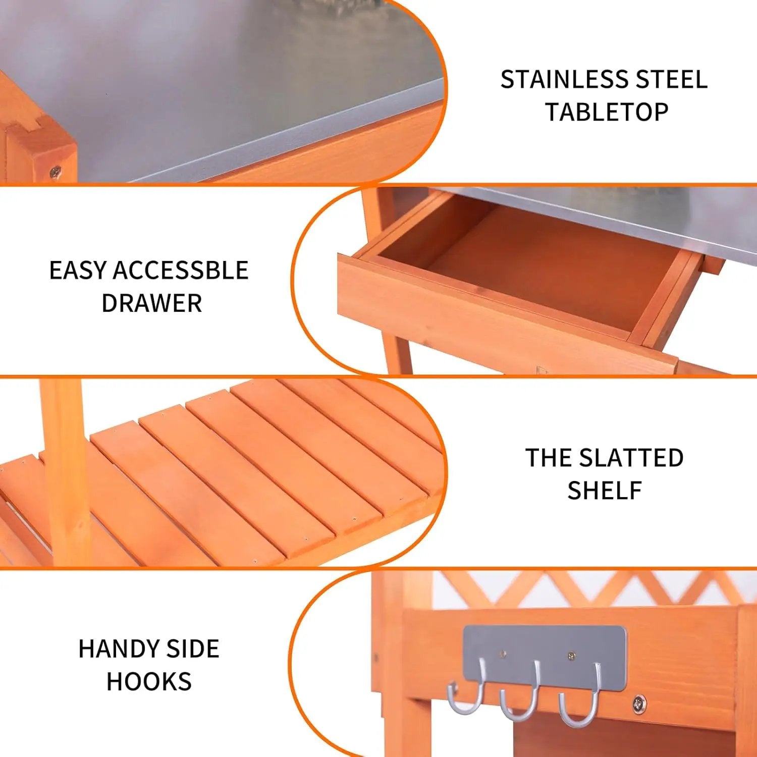 Outdoor Potting Bench & Wooden Gardening Work Station Planting Table with Metal Tabletop, Drawer, Storage, and Hooks by GreenHaven Gardens