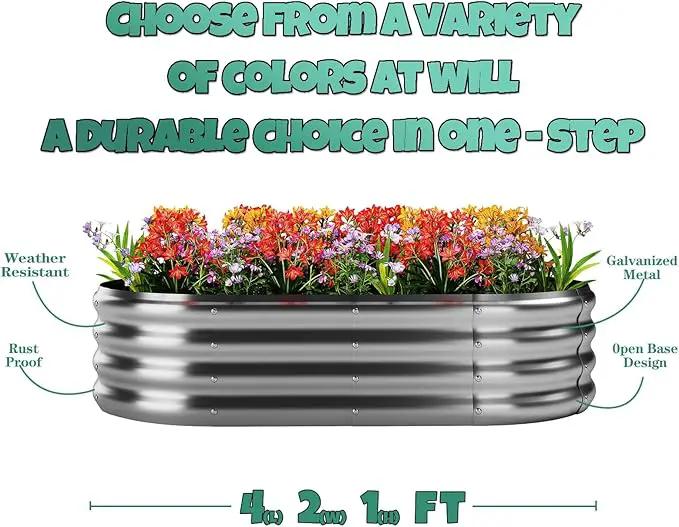 Galvanized Metal Planter Raised Garden Bed Kit for Gardening Outdoor，4x2x1ft Planter Grow Garden Box Raised Flower Bed by GreenHaven Gardens