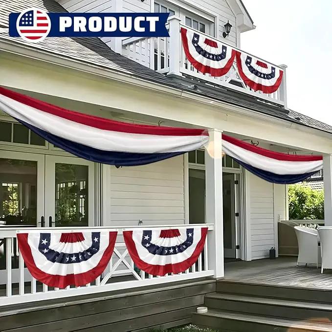 2x4 Ft American Pleated Fan Flag USA Bunting 4th of July Flags Decor Outside Porch Garden Banner Embroidered Patriotic Stars & Sewn Stripes Canvas Header Brass Grommets by GreenHaven Gardens