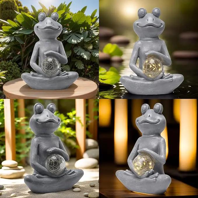 halpssfm Solar Meditating Yoga Frog Statue - Housewarming Gifts for Women/Mom - Zen Garden Figurines for Lawn, Patio, Yard, Porch Decor - Gift Ideas by GreenHaven Gardens