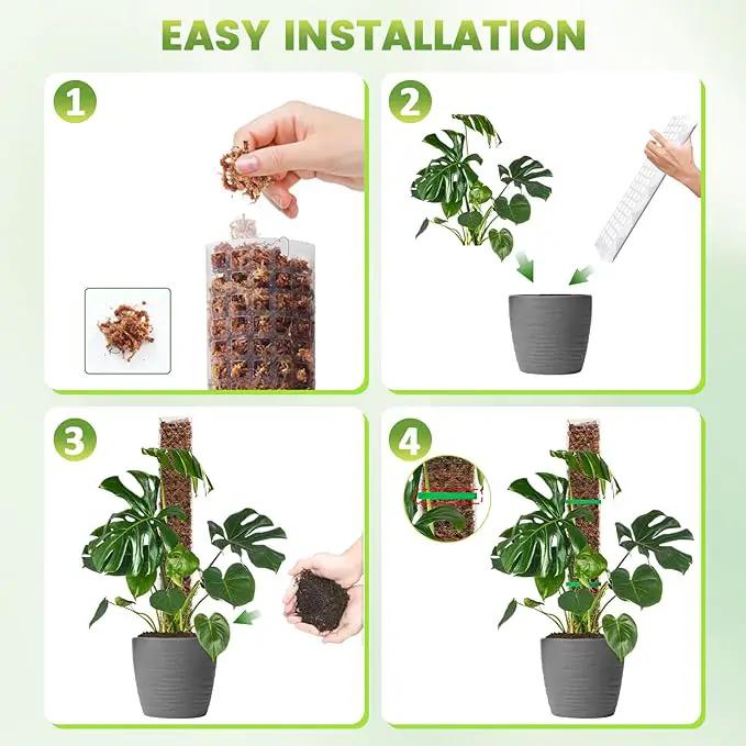 EOX 4 Pcs 24 Inch Plastic Moss Pole for Monstera, Large D Shaped Poles for Climbing Plants Work with Sphagnum Moss, 90 Inch Plant Stake Set of 4, Garden Ties by GreenHaven Gardens