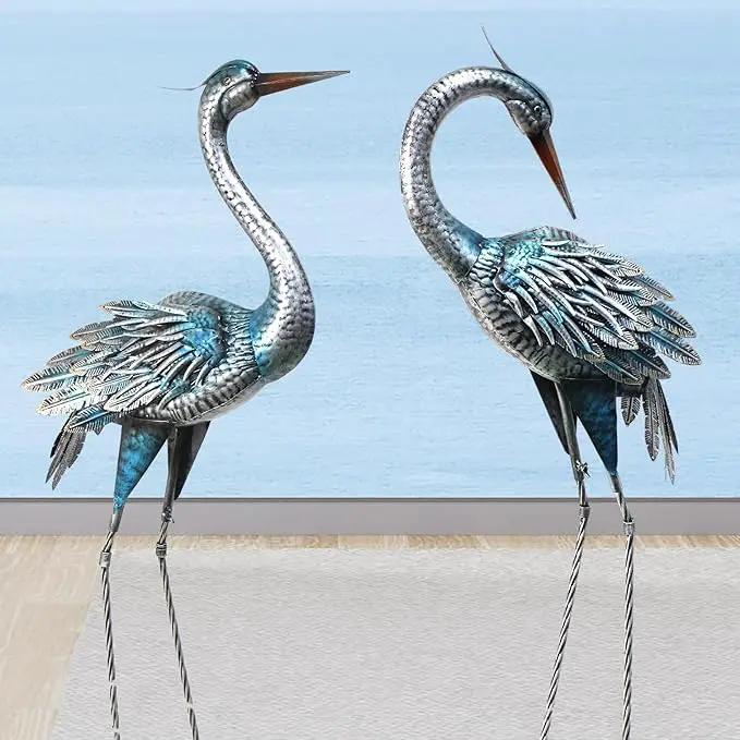 Crane Decor Statues, Blue Heron Garden Statues Metal Yard Art Outdoor Decoy, Garden Sculptures & Statues for Yard/Lawn/Pond/Outdoor Decoration, Set of 2 by GreenHaven Gardens