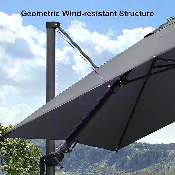 PURPLE LEAF 8.8' X 8.8' Left-right Tilt Patio Umbrella with Base Outdoor Cantilever Swivel Square Umbrella Aluminum Offset Umbrella with 360-degree Rotation for Garden Deck Pool Patio Light Grey by GreenHaven Gardens