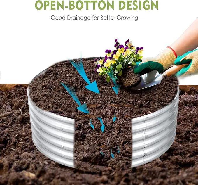 FORTUNO 2 Pcs 17" Tall 4 Ft Round Raised Garden Bed Box Galvanized Metal Outdoor High Flower Bed Steel Patio Ground Planter for Planting Vegetables and Herbs, Silver