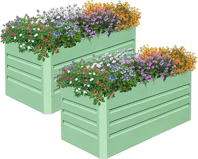 SnugNiture 2 Pcs 4x2x2FT Raised Garden Bed Galvanized Planter Garden Boxes Outdoor, Deep Root Planter Raised Bed for Vegetables Flowers Herbs,Green by GreenHaven Gardens