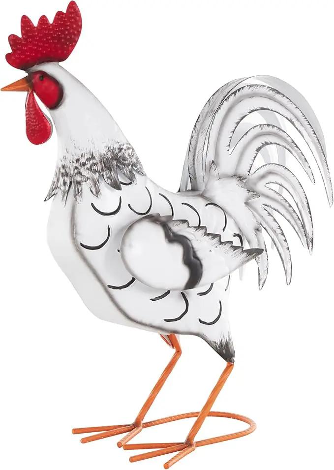 Deco 79 Metal Rooster Decorative Garden Sculpture Garden Statue with Black and Red Accents, Outdoor Sculpture 6" x 16" x 18", White by GreenHaven Gardens