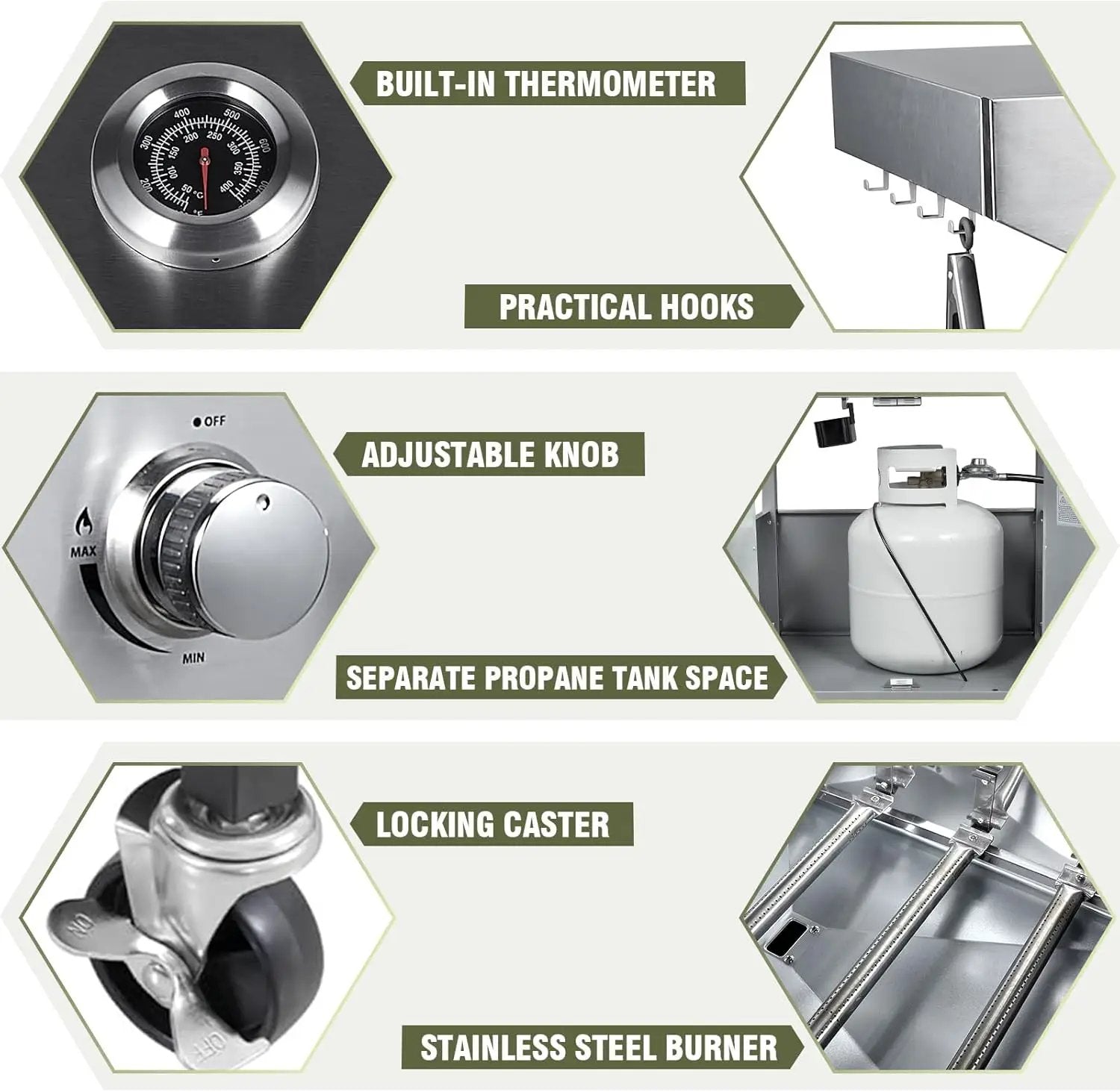 BESTFIRE 68,000 BTU 5+1 Burner Propane Grill - Stainless Steel BBQ with 647 sq in UPGRADED OIL-DRAIN Plates, Cast Iron Grates, Side Burner + FREE Food Clip for Outdoor Cooking by GreenHaven Gardens