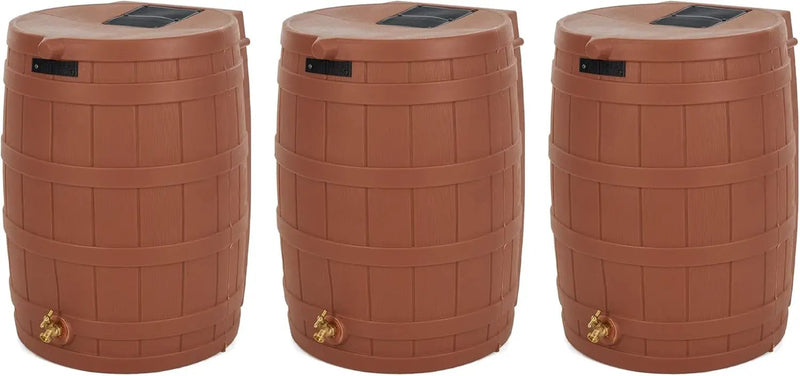 Good Ideas Rain Wizard 50 Gallon Plastic Outdoor Home Rain Barrel Water Storage Collector with Brass Spigot and Flat Back Design, Terra Cotta (3 Pack) by GreenHaven Gardens