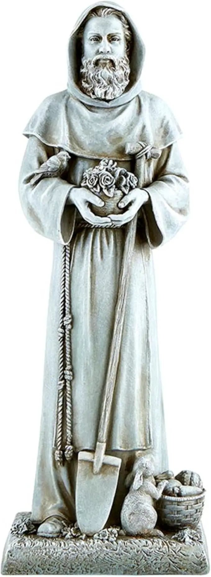 Garden Statue - Stone-Resin Saint Fiacre Indoor/Outdoor Catholic Sculpture, 12" Tall by GreenHaven Gardens