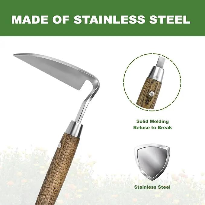 Haliaeetus Gardening Sickle Hoe, Japanese Bent Angle Weeding Sickle, Stainless Steel Weed Hoe Scraper by GreenHaven Gardens