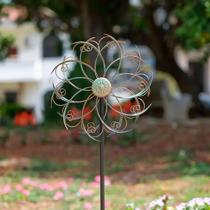 Wind Spinners Outdoor Wind Spinner Metal 13” Dia Wind Spinners for Yard and Garden Decor Pinwheels Wind Sculptures & Spinners(57” H) by GreenHaven Gardens