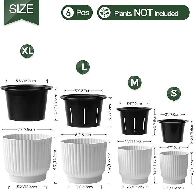 T4U 7 Inch Self Watering Pots for Indoor Plants, 4 Pack White Plastic Flower Pots for All House Plants, Flowers, African Violets by GreenHaven Gardens
