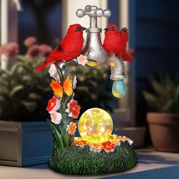 Red Cardinal Bird Statue with LED Ball Light 8.6"Resin Caidinal Figurine Outdoor Waterproof Solar Statues for Yard and Garden Unique Housewarming Birthday Outdoor Gifts for Women Mom Wife Girlfriend by GreenHaven Gardens