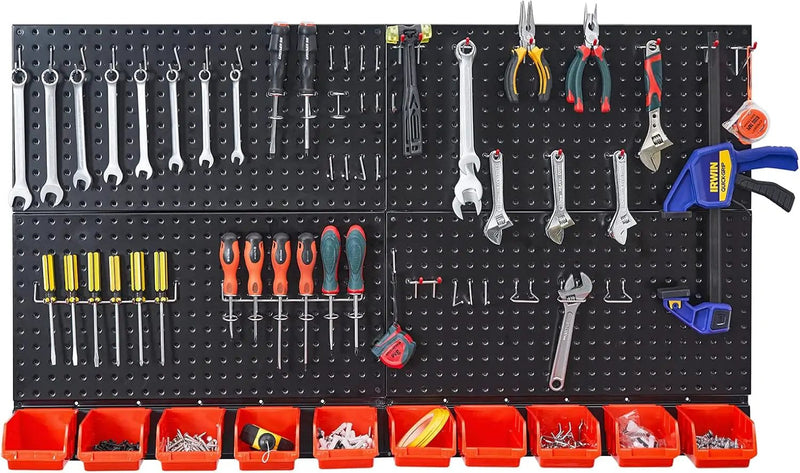 Ultrawall Pegboard Wall Organizer, Black Metal Pegboard Panels, Garage Storage System with Hooks and Storage Bins, 59pcs by GreenHaven Gardens