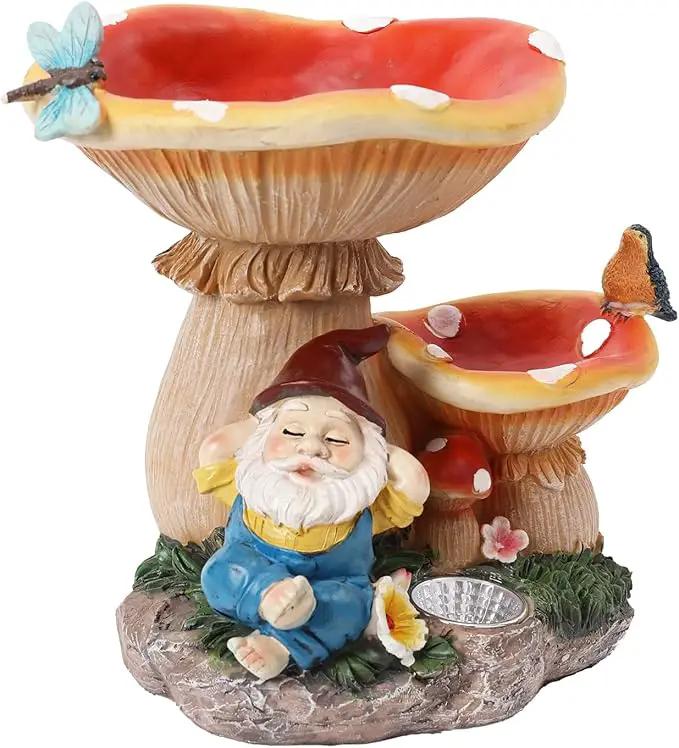 Garden Gnome Statue, Solar Powered Gnome Figurine with Mushroom Decor, Waterproof Resin Lawn Ornamnets for Outdoor Patio Yard Home Tabletop Deocr, Ideal Gifts for Mom by GreenHaven Gardens