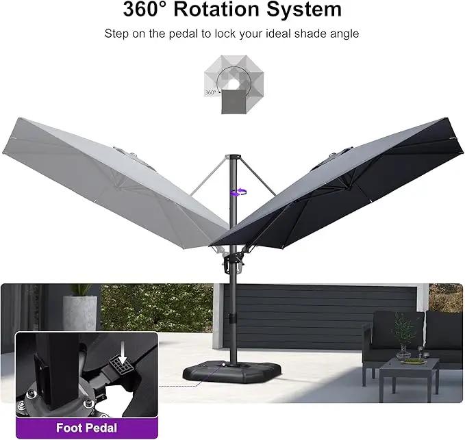 PURPLE LEAF 8.8' X 8.8' Left-right Tilt Patio Umbrella with Base Outdoor Cantilever Swivel Square Umbrella with Tilt Aluminum Offset Umbrella with 360-degree Rotation for Garden Deck Pool Patio Grey by GreenHaven Gardens