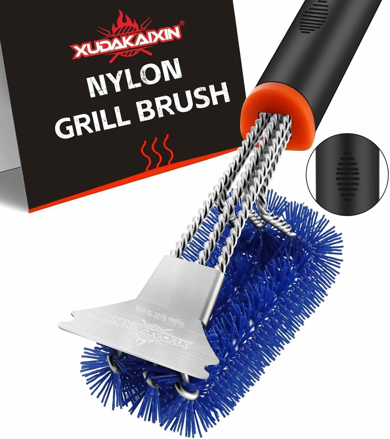 Grill Brush and Scraper, Safe Nylon Bristles Barbecue Triple Scrubbers Cleaning Brush for Cast Iron Grates/Porcelain/Weber Gas/Charcoal Grill,Extra Strong BBQ Cleaner Accessories (Blue) by GreenHaven Gardens