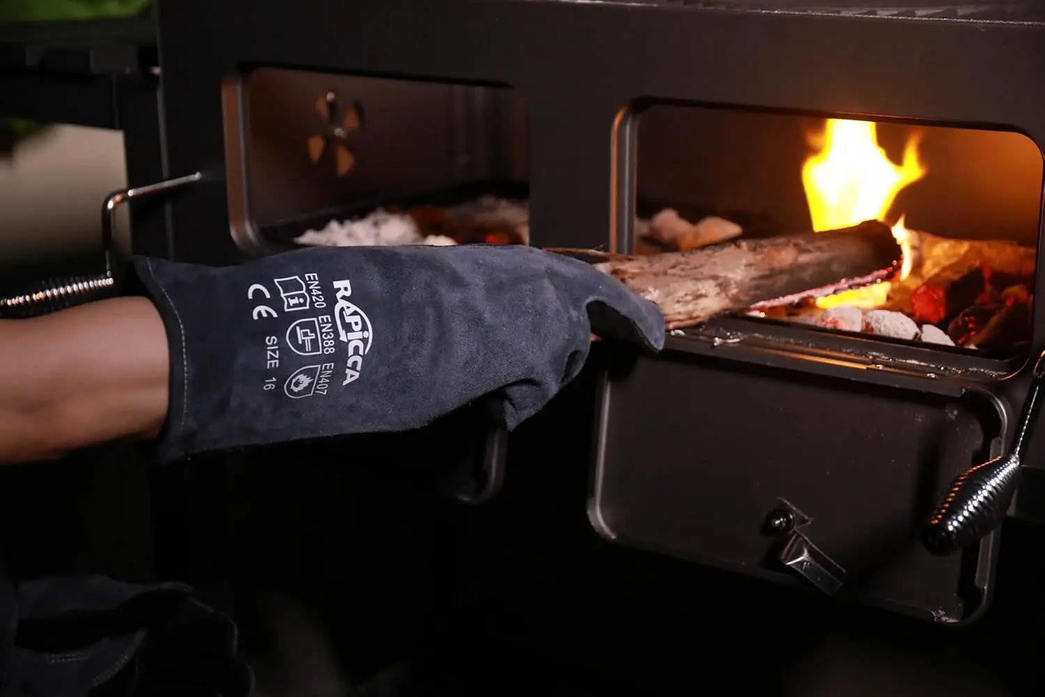 RAPICCA Fireplace Gloves Fire Heat Resistant: Grey 16IN 662℉- Fireproof Leather for Fireplace Fire pit Wood stove Campfire Furnace BBQ Grill Oven Stick Mig Welding Welder Gear - Birthday Gift for men by GreenHaven Gardens