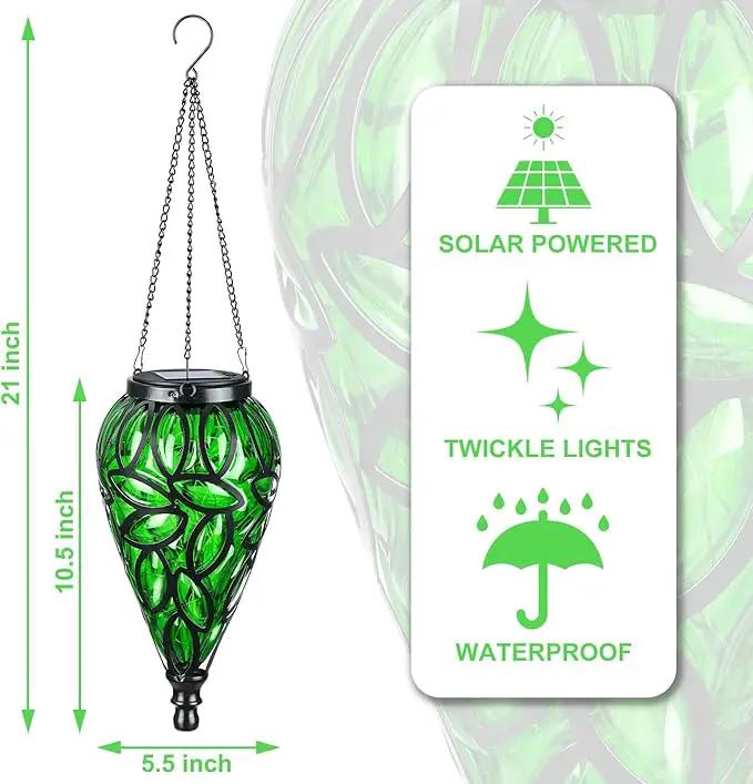 Solar Hanging Lantern Outdoor Lights, Tear-Shaped 15 LEDs Cool White Hanging Lights with S Hooks Decor in Garden, Yard, Pathway, Front Door and Landscape by GreenHaven Gardens