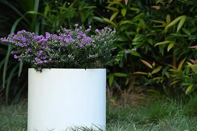 Kante 9.8" Dia Round Concrete Planter, Modern Style Large Cylindrical Plant Pot with Drainage Hole and Rubber Plug for Indoor Outdoor Patio, Pure White by GreenHaven Gardens