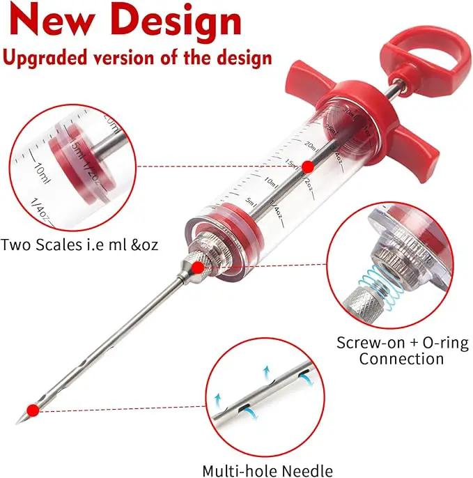 TGE-V 1-oz Plastic BBQ Marinade Injector Kit, Turkey Injector Syringe (3 Stainless Steel Meat Needles + 3 Replacement O Rings + 1 Cleaning Brush) for Smoked BBQ Grill by GreenHaven Gardens