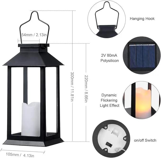 2 Pack Solar Lanterns, Outdoor Garden Hanging Lanterns, 11.8 Inch LED Flickering Flameless Candle Mission Lights for Yard, Table, Patio (Black) by GreenHaven Gardens