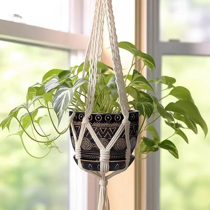G EPGardening 5.5 Inch Ceramic Planter - Ceramic Plant Pot for Indoor Outdoor Plants, Boho Round Flower Pot with Drainage Hole and Saucer, Gifts for Plant Lovers, Office Garden Home Decor, Black by GreenHaven Gardens