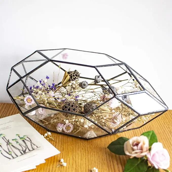 Ferrisland Handmade 10" Large Glass Terrarium Irregular Geometric Planter Indoor Air Plants Holder Window Balcony Display Succulent Flower Pot, Black by GreenHaven Gardens