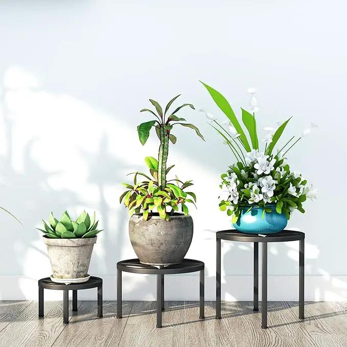Zhongma Set of 3 Metal Plant Stand for Heavy Potted Plant for Home Indoor and Outdoor, 220 LBS Capacity & Heavy Duty Construction, Sturdy Plant Riser without Installation Required by GreenHaven Gardens