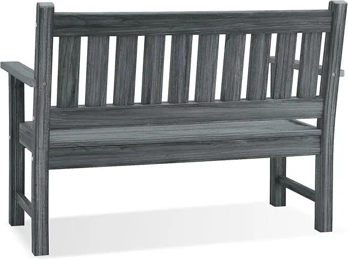 Outdoor Bench, 2-Person Garden Bench, Poly Lumber Patio Bench for Outdoors, Porch, and Park (Dark Grey) by GreenHaven Gardens