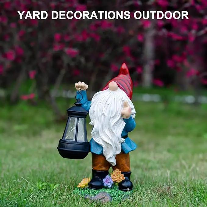 Solar Garden Statue Lights Gnome Figurine with Solar Lantern, Outdoor Garden Succulent Ornaments Waterproof Christmas Decoration for Outside Patio Yard Lawn Decor by GreenHaven Gardens