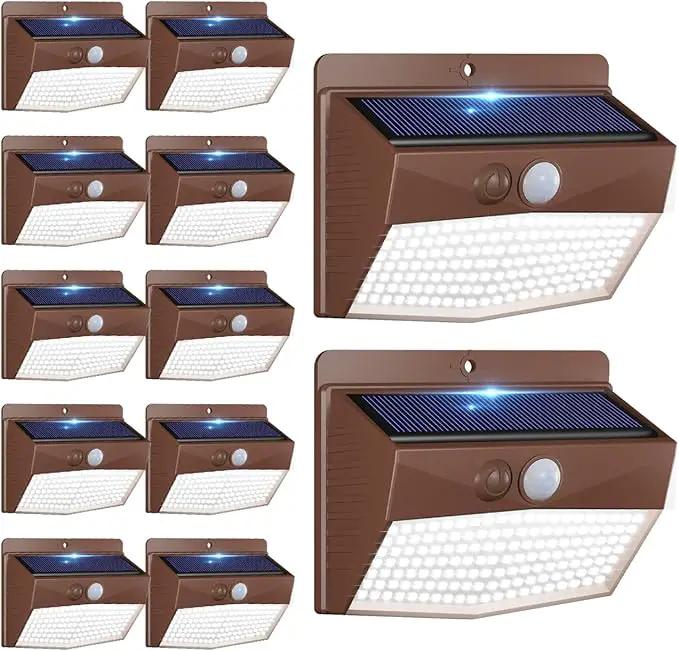 [12 Packs] Solar Outdoor Lights Motion Sensor Solar Security Lights Waterproof with 3 Lighting Modes Solar Powered Wall Lights Outside for Garden Fence Yard,Brown by GreenHaven Gardens