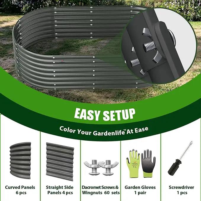 A ANLEOLIFE 6X3X2 ft Galvanized Raised Garden Beds Outdoor, Oval Large Metal Deep Root Planter Box for Planting Vegetables Flowers Herb, Anti-Rust & Easy-Setup, Quartz Grey by GreenHaven Gardens