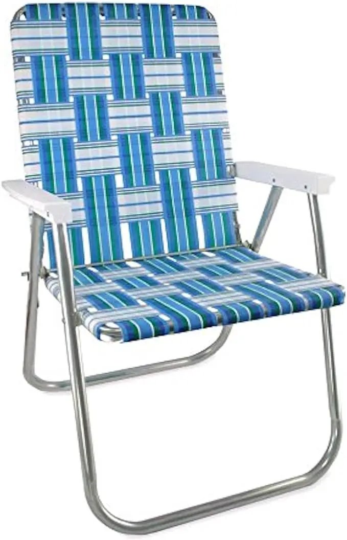 Lawn Chair USA | Folding Aluminum Webbed Chair for Camping, Sports, and Beach | Classic - Sea Island with White Arms by GreenHaven Gardens