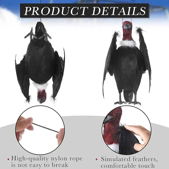 Tenceur 1 Piece Faux Vulture Effigy 18'' Large Fake Vulture Decoys Simulated Full Feathered Realistic Bird Black Hanging Faux Bird Scarecrow for Yard Roofs Trees Garden by GreenHaven Gardens