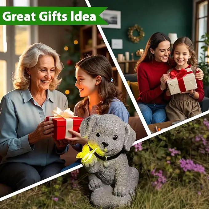 Solar Dog Statue Garden Decor with Butterfly Light – Waterproof Outdoor Yard Art for Patio, Lawn, Balcony for Patio, Balcony, Yard Ornament, Unique House Warming Garden Gifts Figurine Lights by GreenHaven Gardens