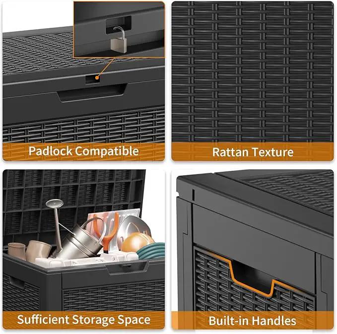 30 Gallon Resin Deck Box, Lockable Patio Outdoor Storage Box for Furniture, Garden Tools and Tools Storage, Waterproof Outside Storage Boxes - Black by GreenHaven Gardens