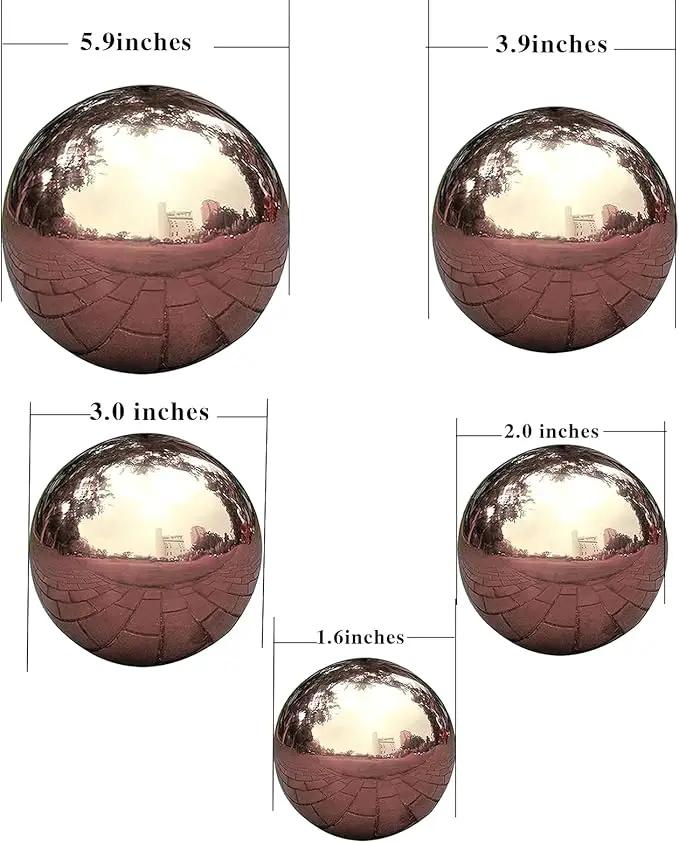 Nerien Gazing Ball, Stainless Steel Garden Mirror Globe, Polished Ornament Sphere, Hollow Floating Reflective Hemisphere, for Home Outdoor Pond Housewarming Swimming Pool Decoration, Rose Gold, 5Pcs by GreenHaven Gardens