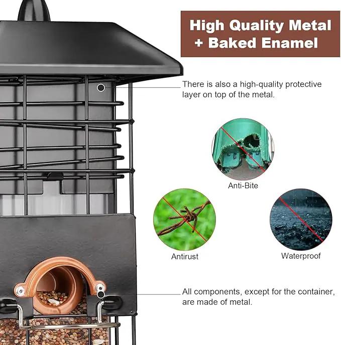Squirrel Proof Bird Feeder - Metal Outdoor Design with 4 Feeding Ports, Wild Bird Feeders for Outside, 2.5lb Large Capacity, Ideal Gift for Bird Lovers by GreenHaven Gardens