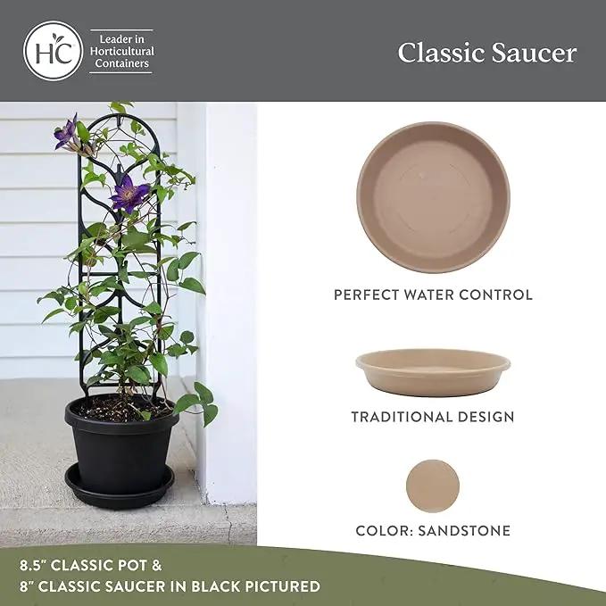 The HC Companies Flower Pot Saucers - Plastic Plant Saucer for Outdoors & Indoors - Traditional Design Plant Pot Trays for Water Drainage - Durable & Stylish Round Plant Tray (17.5-inch Sandstone) by GreenHaven Gardens