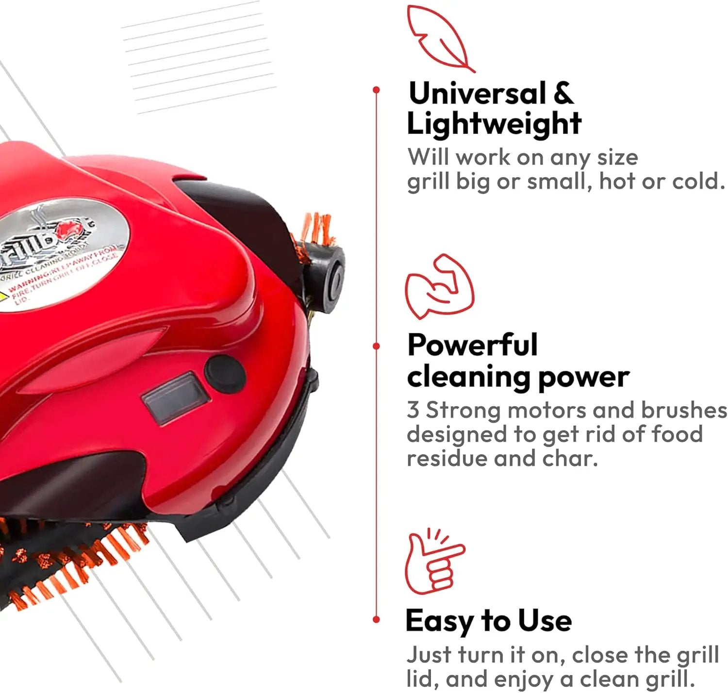 Grillbot Automatic Grill Cleaning Robot with Nylon Brushes, BBQ Grill Cleaner, Grill Brush, Grill Scraper, BBQ Accessories (Red Grillbot) by GreenHaven Gardens