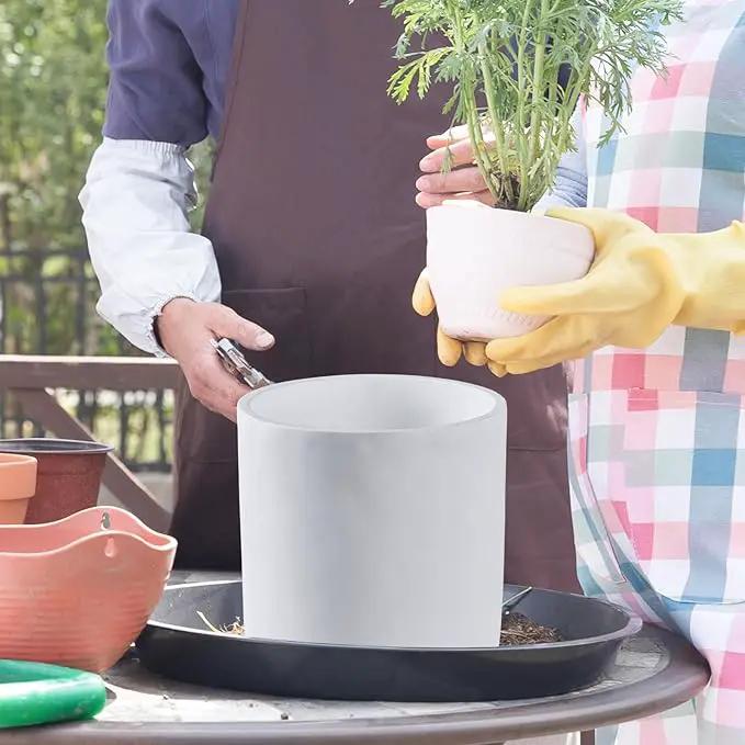 11 Inch Pot for Plants, Large Cement Planter with Drainage Hole, Mid-Century Modern Concrete Flower Pots for Home Decor, Office & Outdoor (White) by GreenHaven Gardens